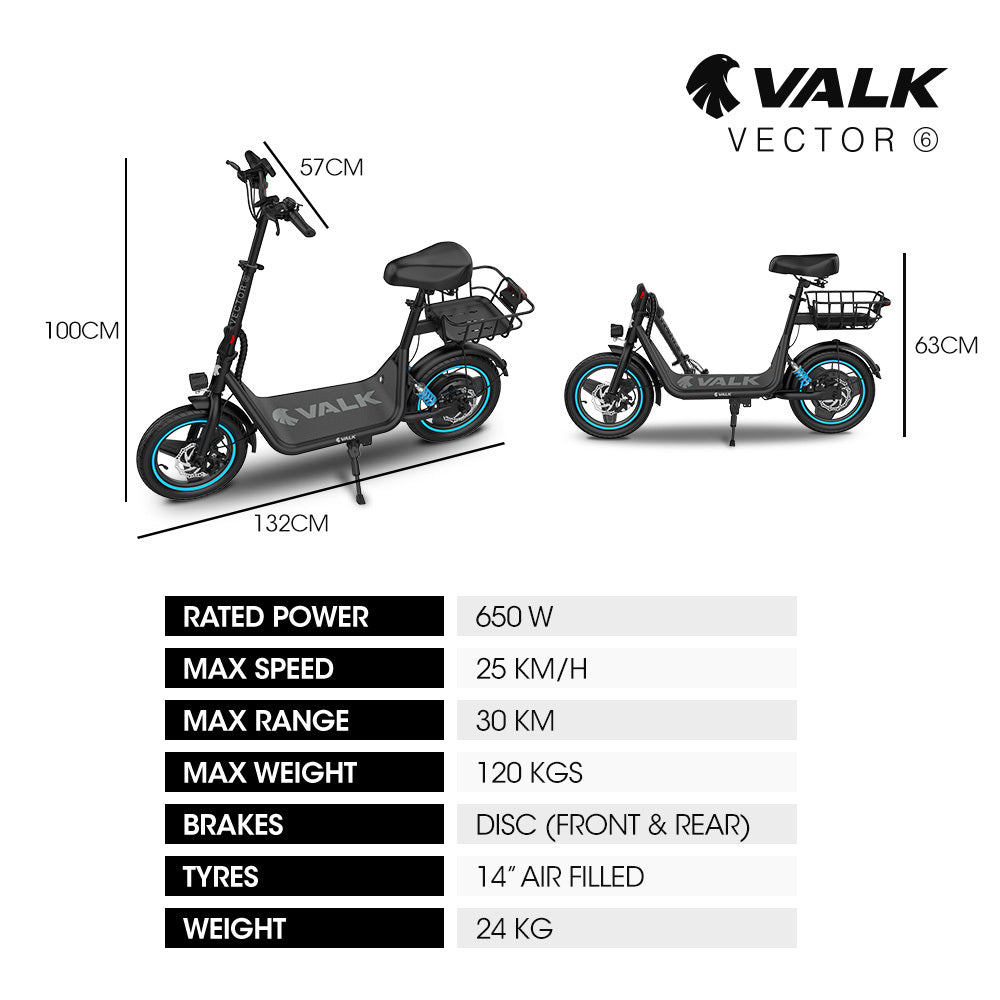 VALK Electric Scooter with Seat 30km Range Disc brakes 14" Tyres