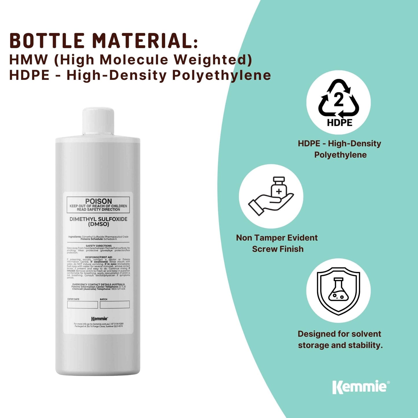 Kemmie 1L DMSO Liquid 99.9% Pure - USP Grade Dimethyl Sulfoxide Solvent