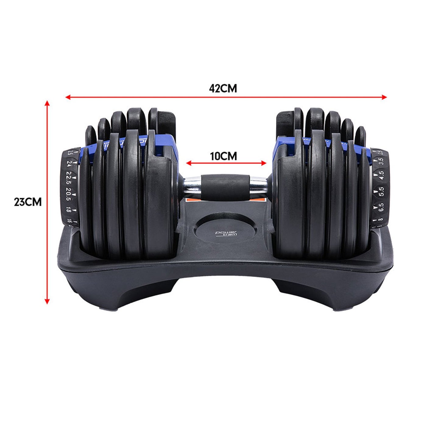 Powertrain 24KG Adjustable Home Gym Dumbbell - Blue