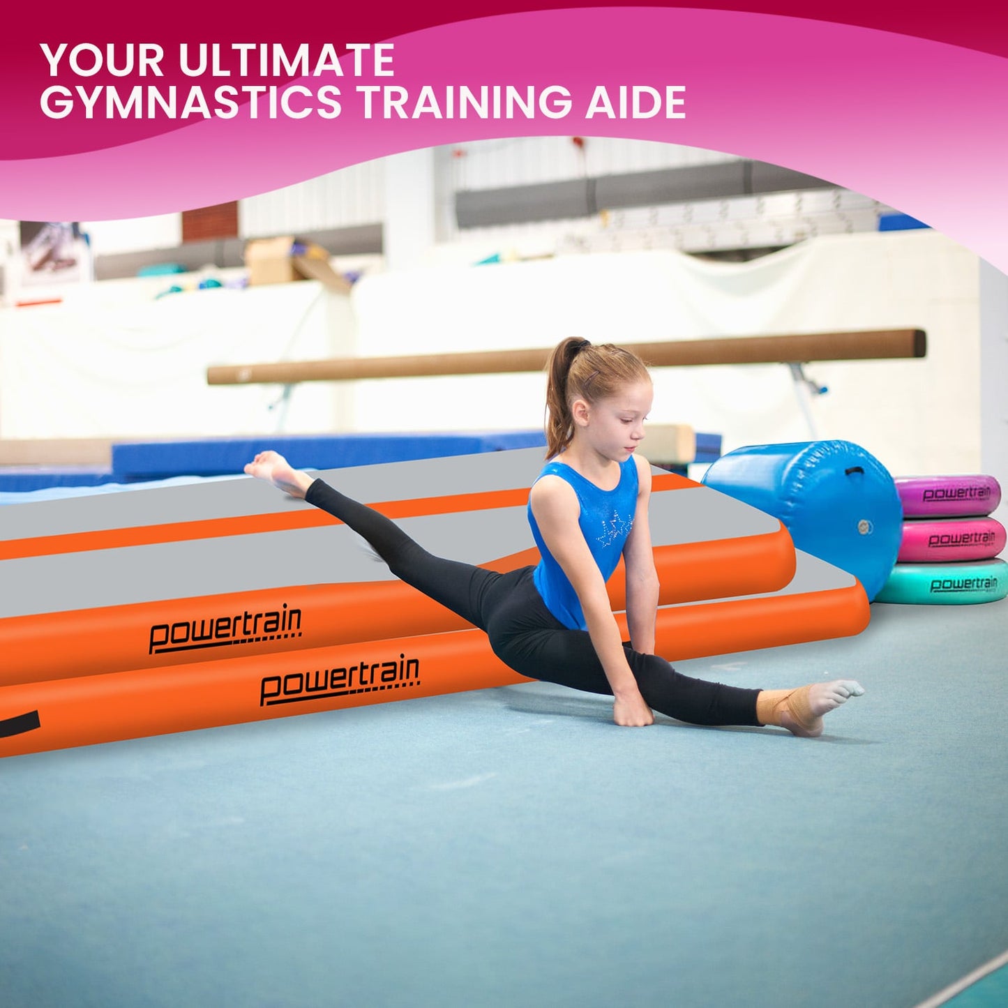 Powertrain Airtrack 20cm Thick 3m x 1m Inflatable Gymnastics Tumbling Mat Air Track - Orange