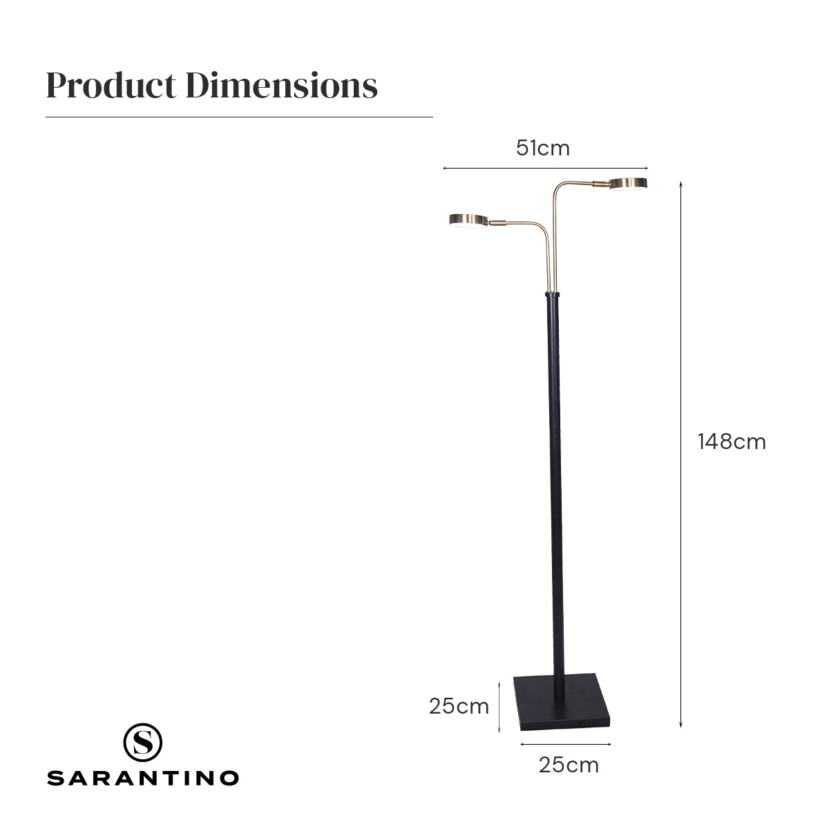 Sarantino LED Metal Floor Lamp with 2 Lights Gold and Black Finish