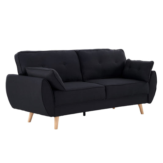 Black sofa with wooden legs on a white background
