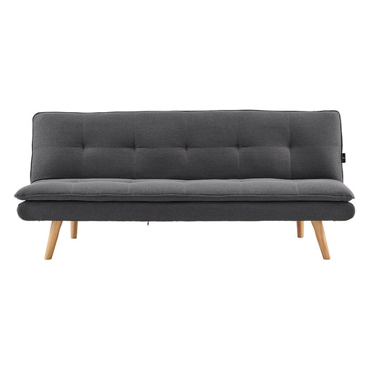 Gray sofa bed with wooden legs on a white background