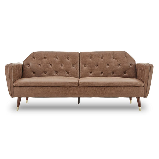 Brown sofa with tufted backrest on a white background