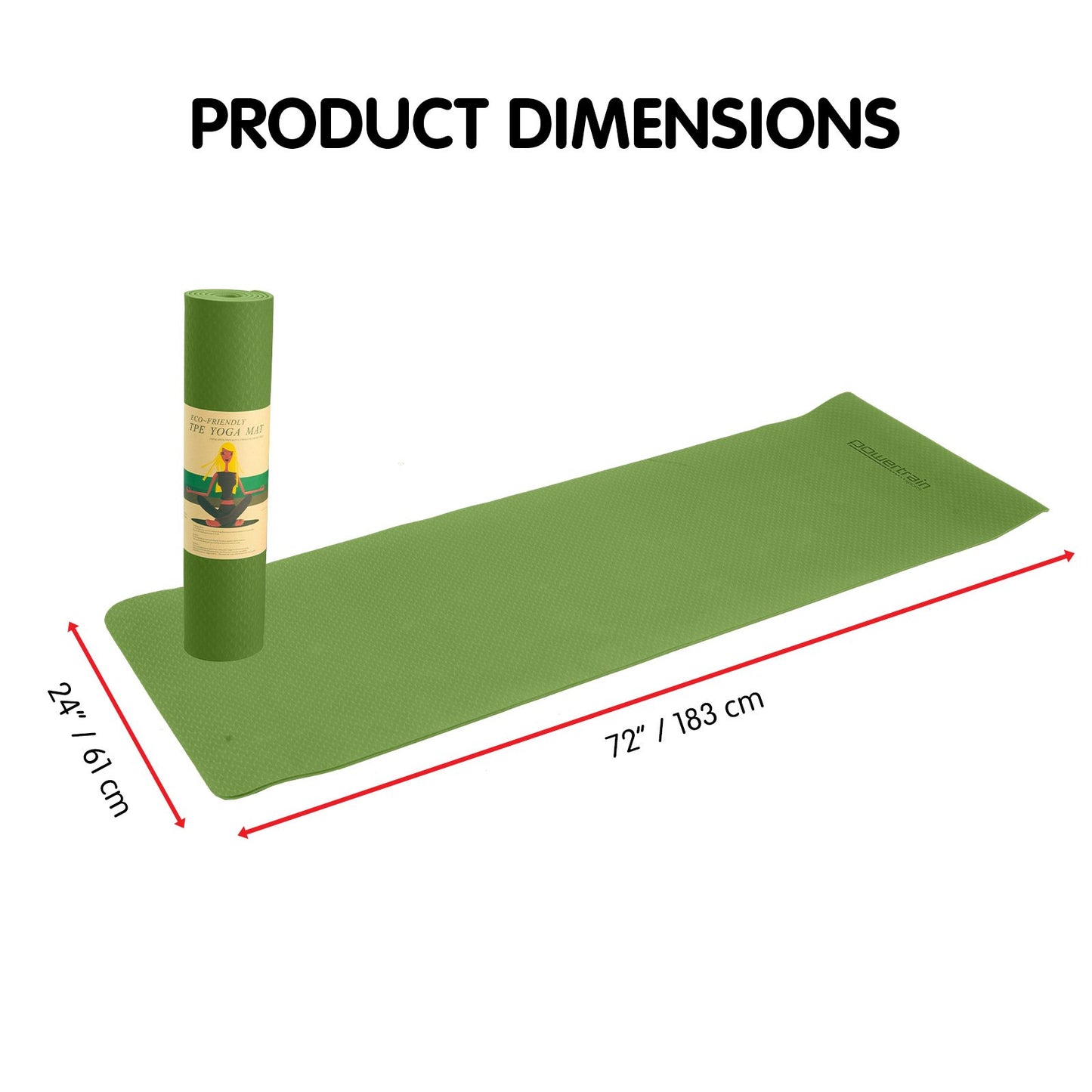 Powertrain Dual Layer 6mm Yoga Mat | Olive | Non-slip Surface And Carry Strap For Ultimate Comfort And Portability