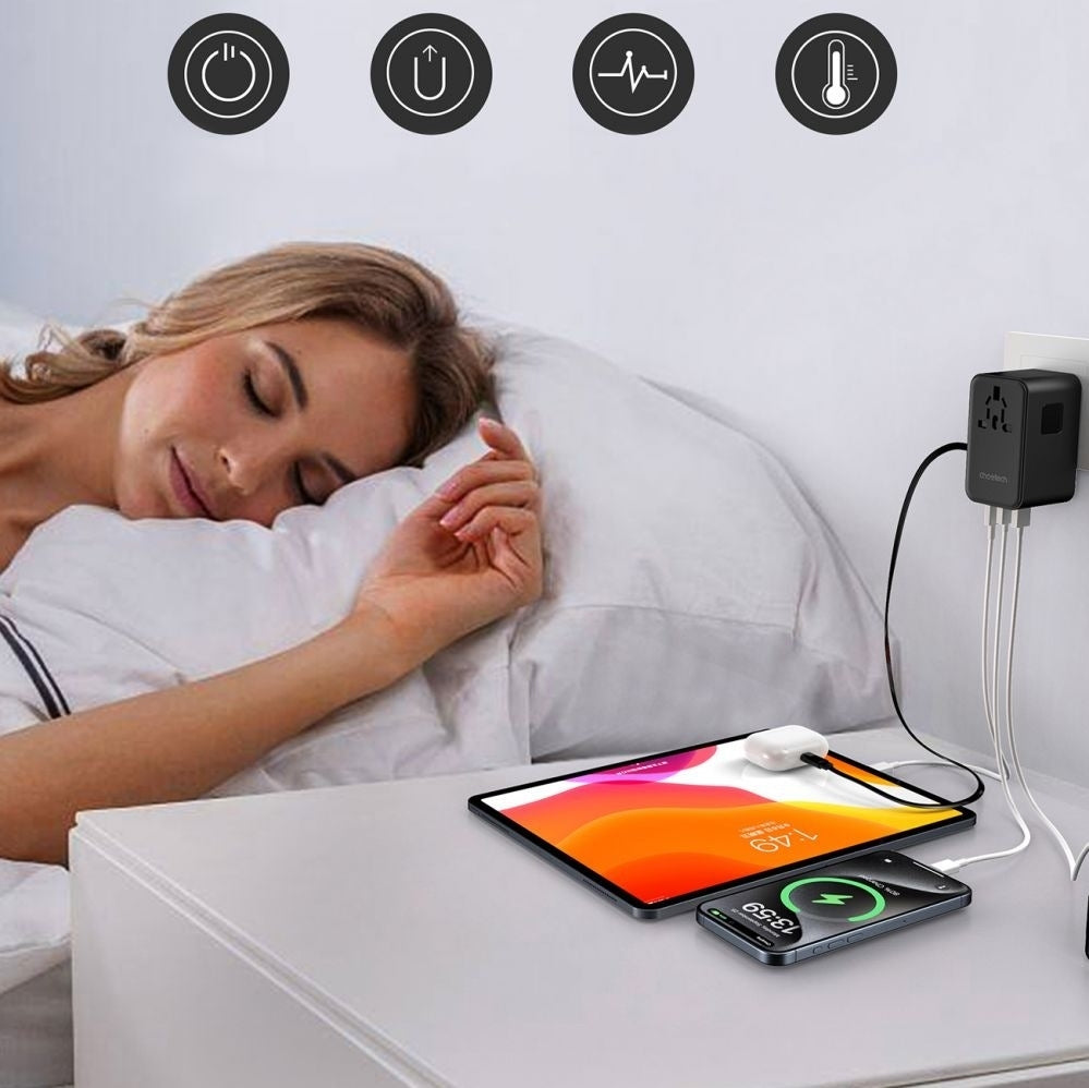 CHOETECH PD5020 35W EU/US/AUS/UK Travel Adapter with Built-in USB-C Cable - Black