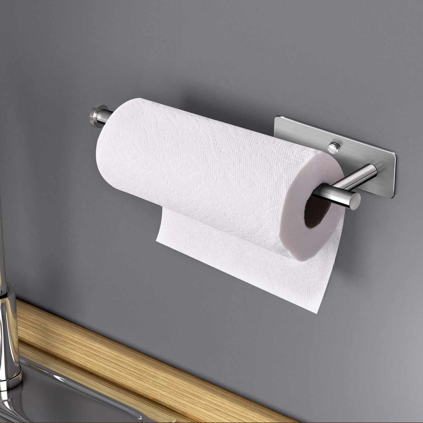 Kitchen Paper Holder Under Cabinet Wall Mount Adhesive Paper Towel Holder Rectangle Silver - Factory Direct Shop