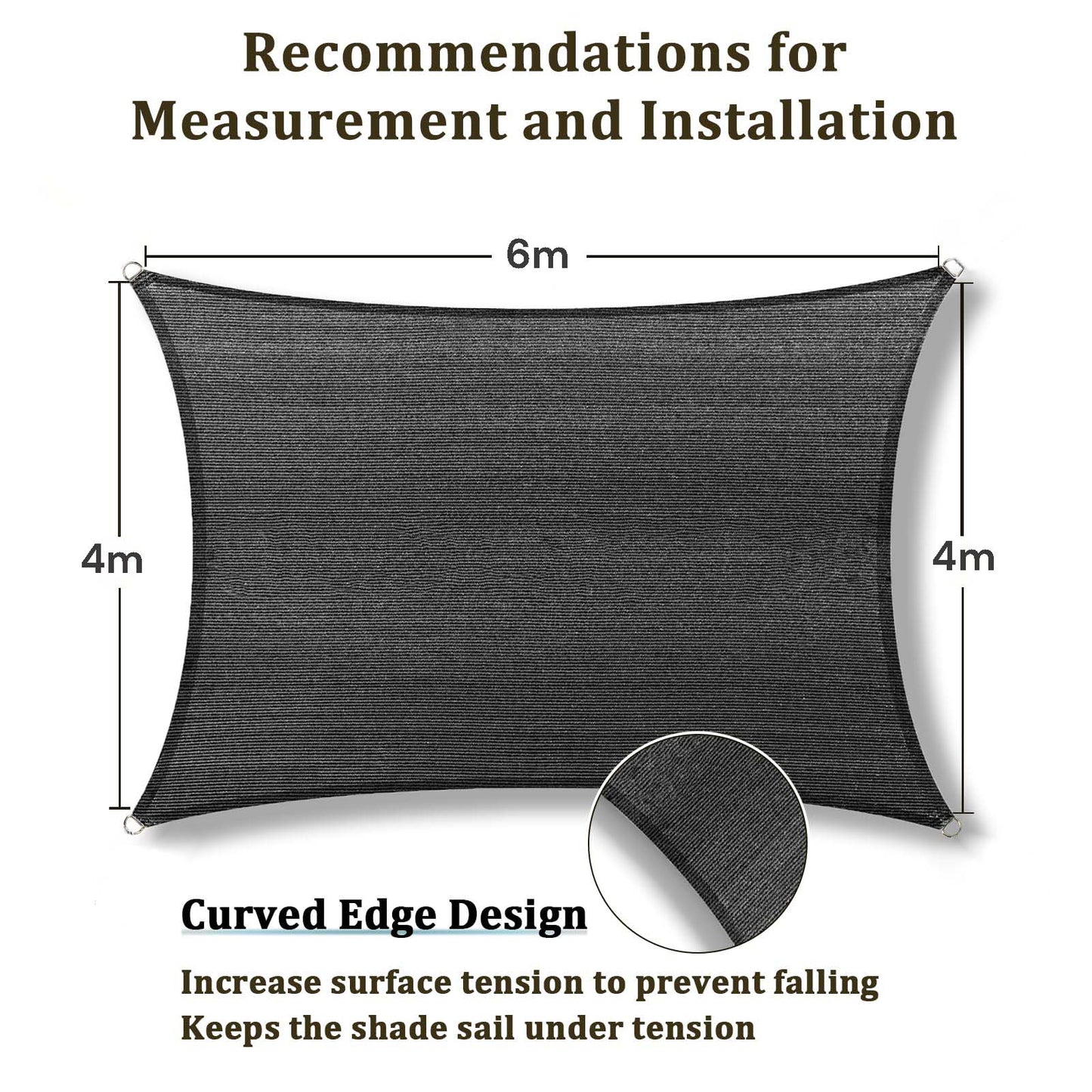 4m x 6m Grey UV-Resistant Rectangle Shade Sail – Patio & Backyard Sun Protection