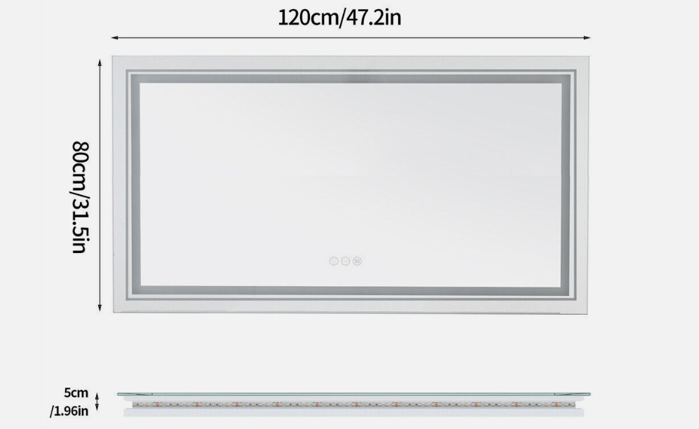Interior Ave - 120 x 80cm Rectangle Frameless LED Bathroom Mirror