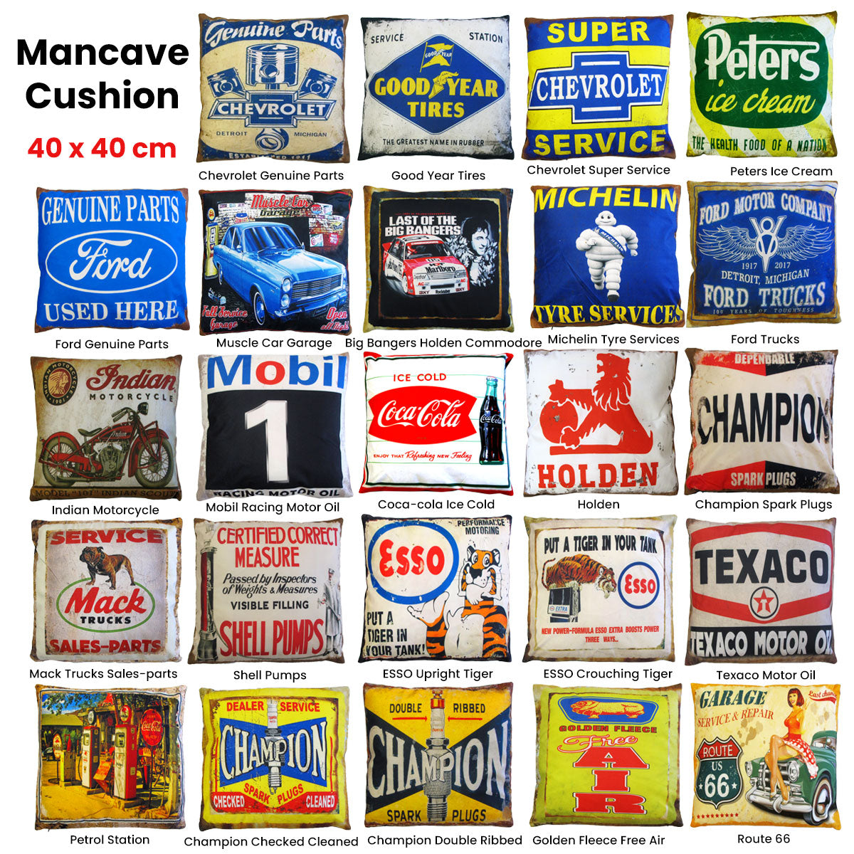 Australian Mancave Retro Cushion Champion Spark Plugs 40 x 40 cm