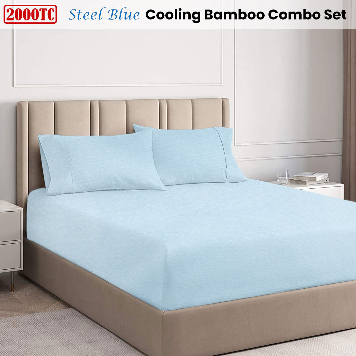 Ramesses Steel Blue 2000TC Cooling Bamboo Combo Set King