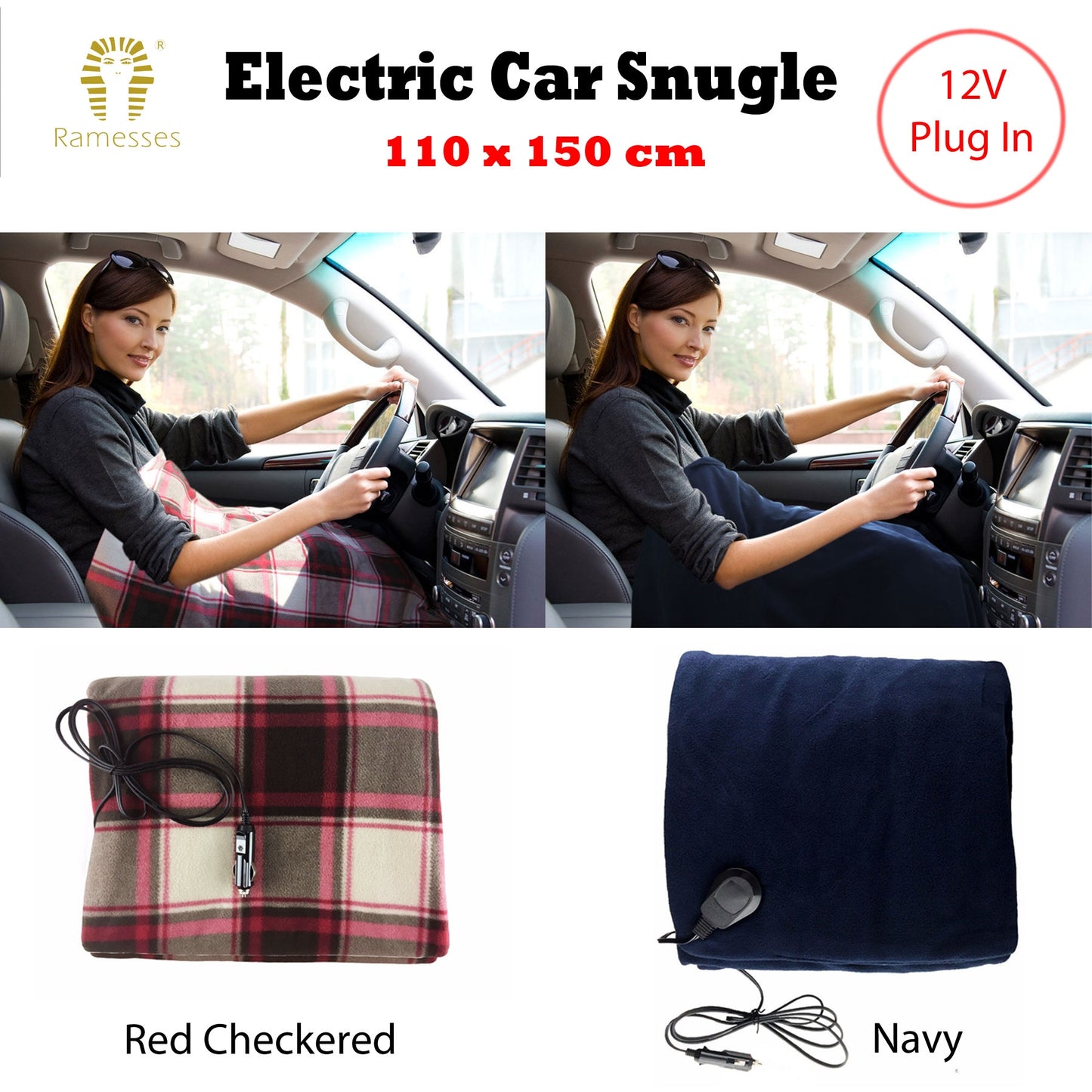 Ramesses Electric heated Car Snuggle 110 x 150 cm Navy