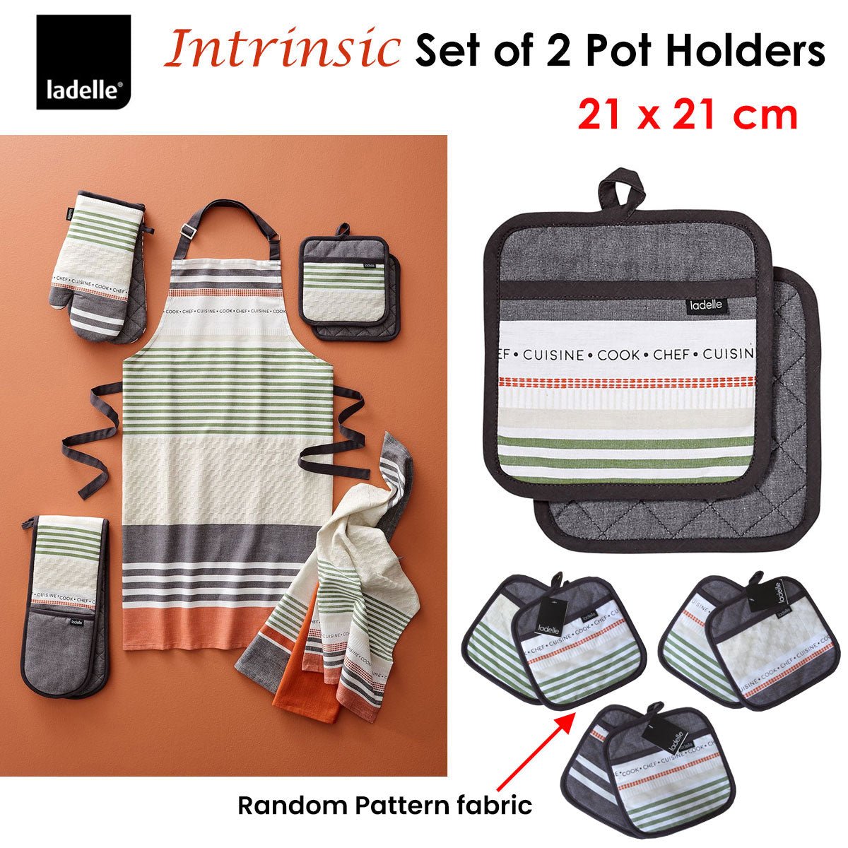 Ladelle Intrinsic Grey Set of 2 Pot Holders 21 x 21 cm - Factory Direct Shop