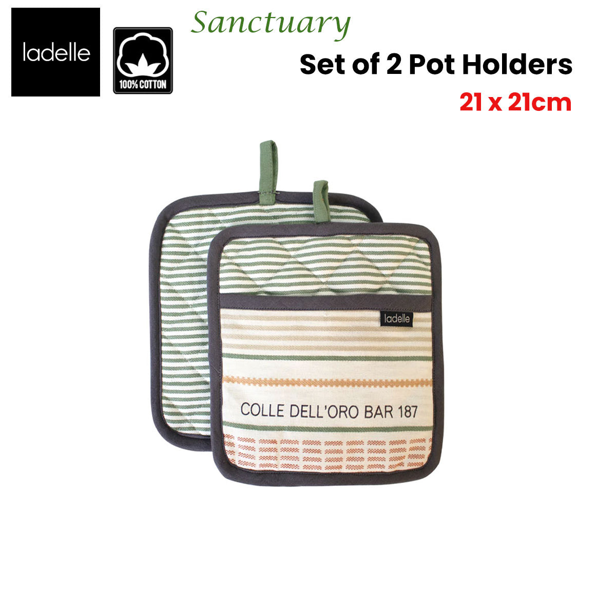 Ladelle Sanctuary Cream Set of 2 Pot Holders 21 x 21 cm - Factory Direct Shop