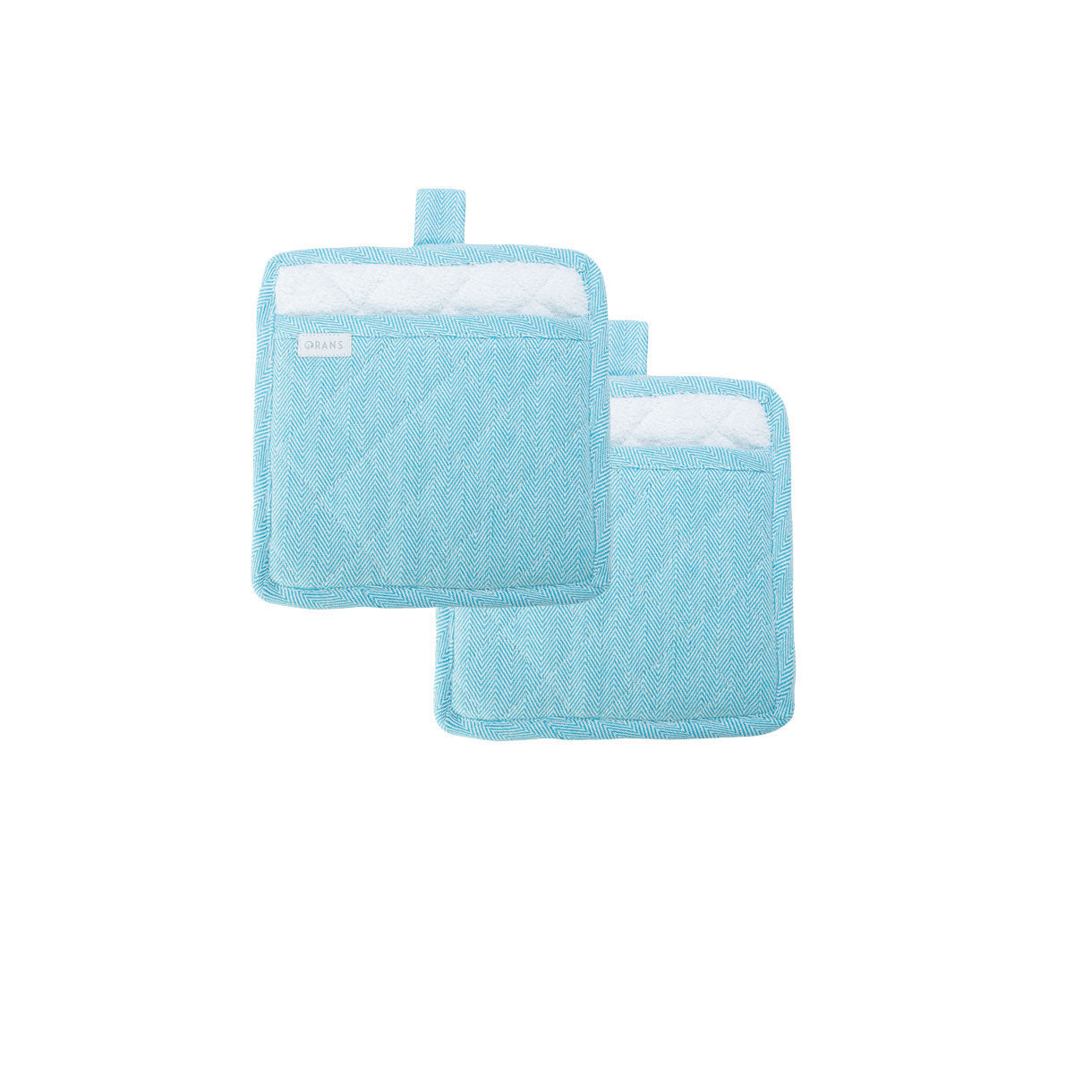 Rans Herringbone Blue Cotton Set of 2 Pot Holders - Factory Direct Shop