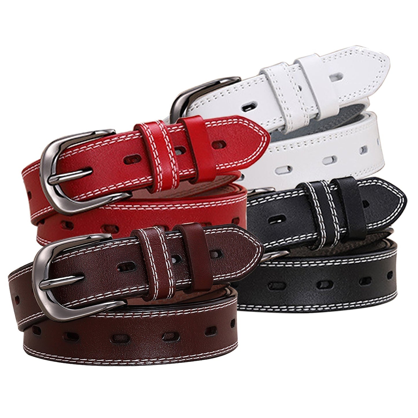 Cheeky X Classic Leather Belts for Women, Joyreap Genuine Leather Womens Belts Alloy Pin Buckle (Red)