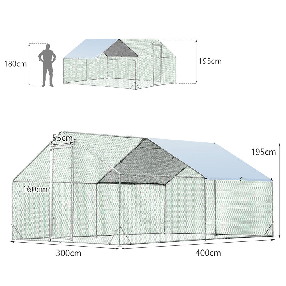 VaKa Chicken Coop 3mx4mx1.95m Metal Walk-in