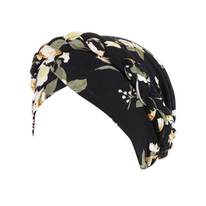 Women'S Comfort Cap Floral Pattern Chemo Head Coverings - Black and white grid