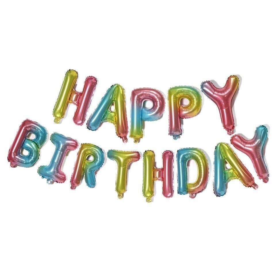 40Cm 3D Happy Birthday Letters Balloons Inflating Foil Banner Bunting Celebrate - Black