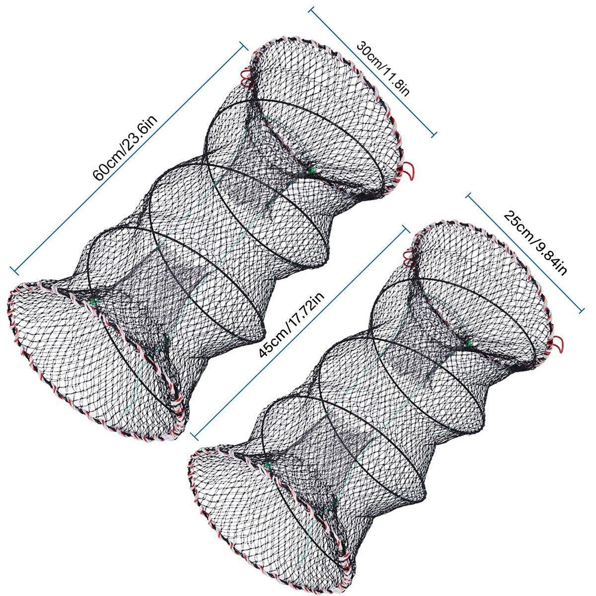 Two fishing nets with measurements on a white background