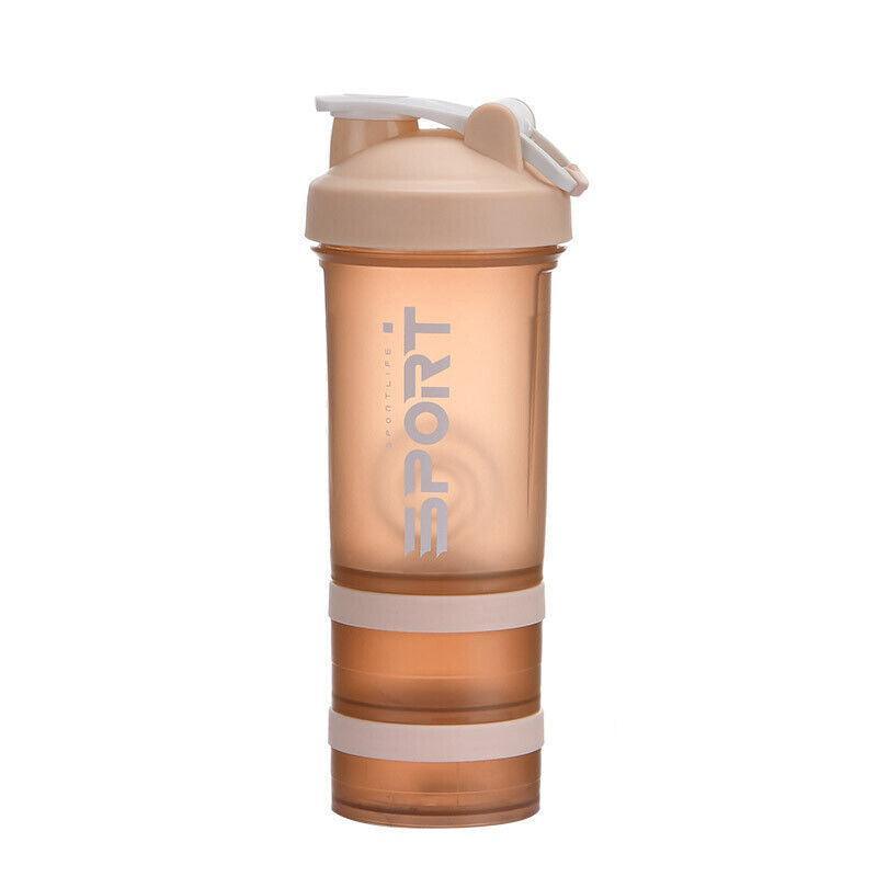Powder Milkshake Drink Cup Sport Water Bottle 500Ml 3 Tier Protein Shaker Pill - Pink