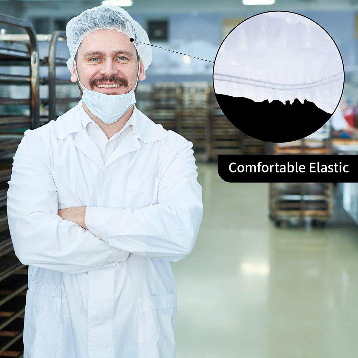 100pcs Disposable Non Woven Hairnet Caps for Food Service Kitchen Work Use