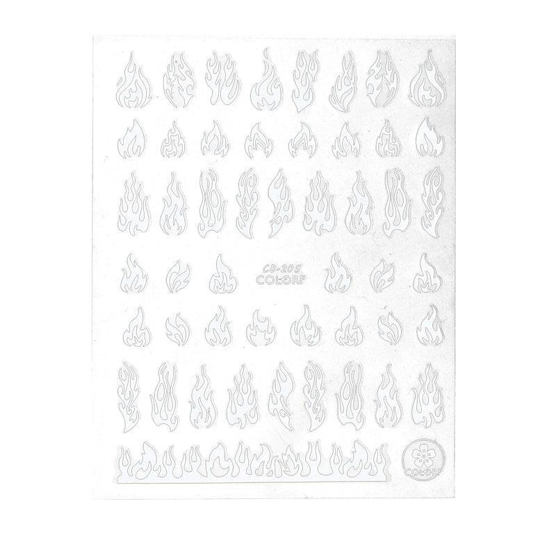 3D Flame Nail Stickers Fire Design Manicure Decals Self Adhesive Nail Art Sheet - White