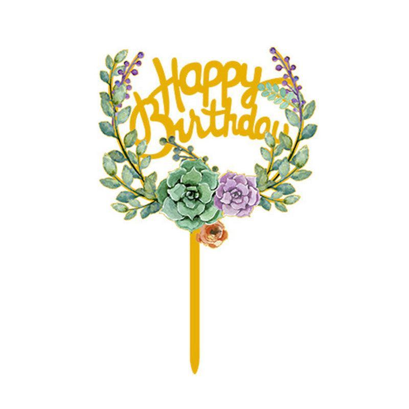 Happy Birthday Anniversary Wedding Cake Flowers Topper Acrylic Party Decorations - NO.13