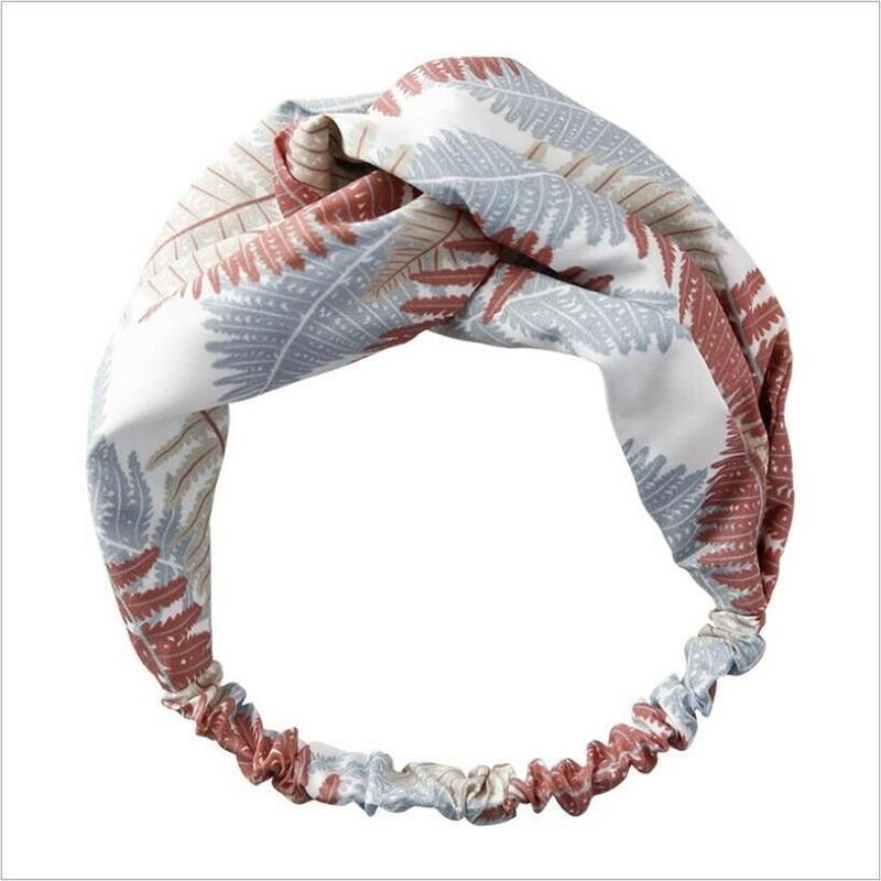 Women Chiffon Floral Print Headband Fashion Bohemian Elastic Cross Hair Bands - A-Green