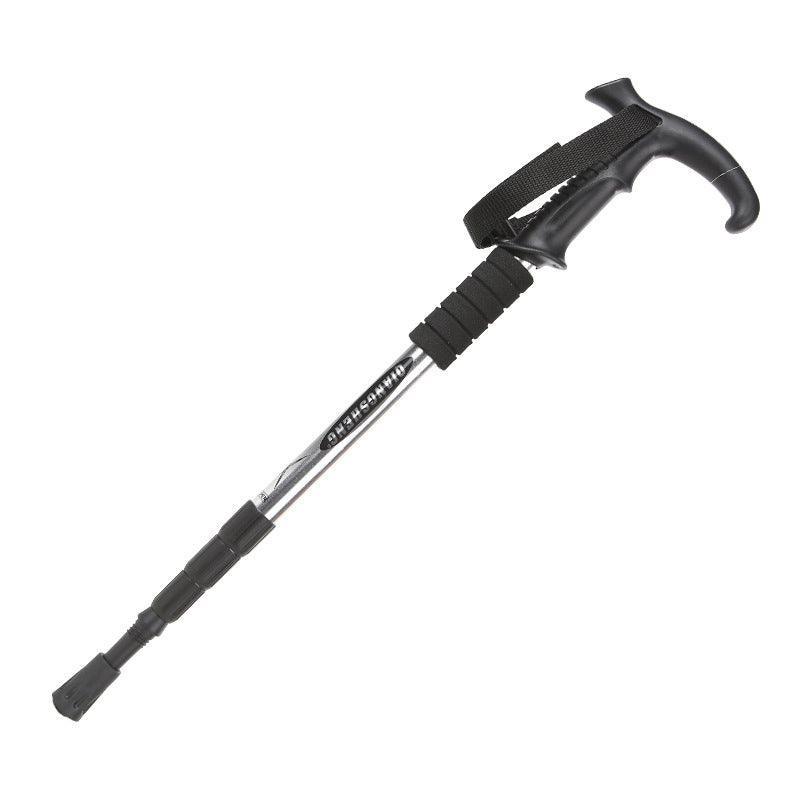 Folding Walking Stick Telescopic Adjustable Antishock Hiking Grip Pole Trekking - Red