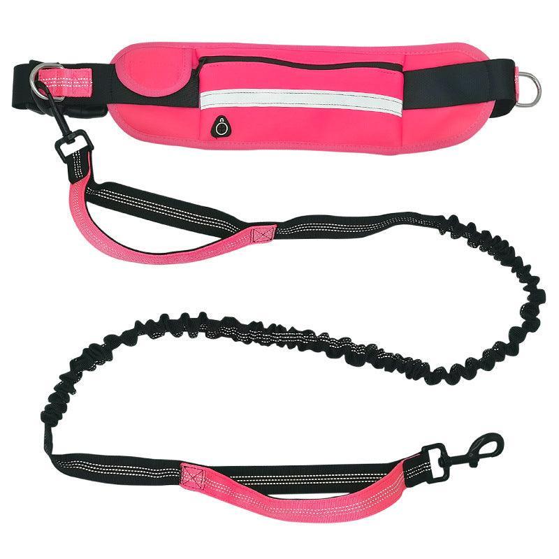Adjustable Hands Free Dog Leash Lead + Waist Bag Belt Jogging Walking Running - Black + Blue
