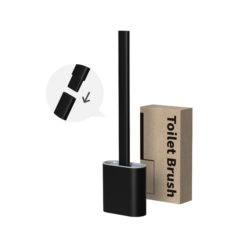 TPR Toilet Brush Set Silicone-Like Head with Holder Wall Mounted Detachable Handle - Black * 1 Unit