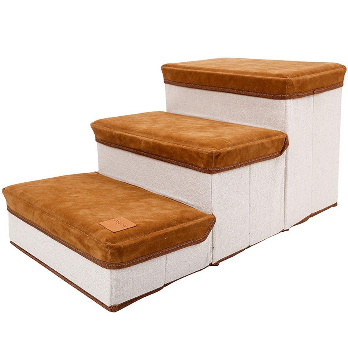 Foldable Pet Dog Stairs Puppy Step Ladder for Bed Sofa Portable Climbing Ramp - Brown - Factory Direct Shop