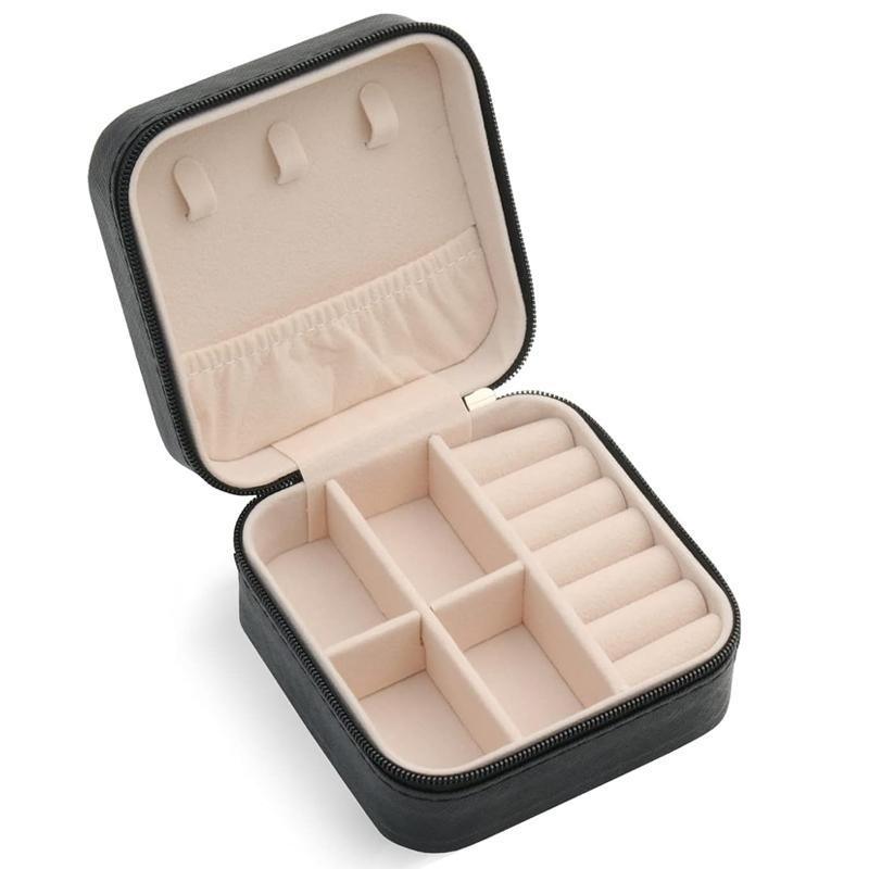 Travel Jewelry Organizer Box Portable Leather Storage Ornaments Ring Earrings - Blue (10x10x5cm)