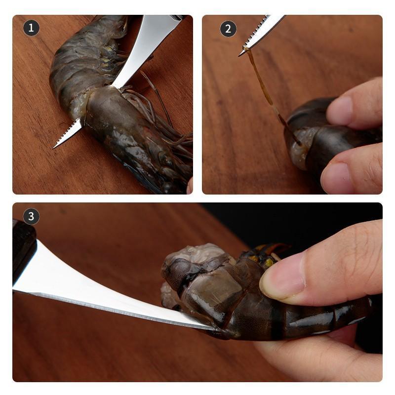 2PCS Shrimp Deveiner and Shellfish Opener Knife Set Stainless Steel Wood Handle