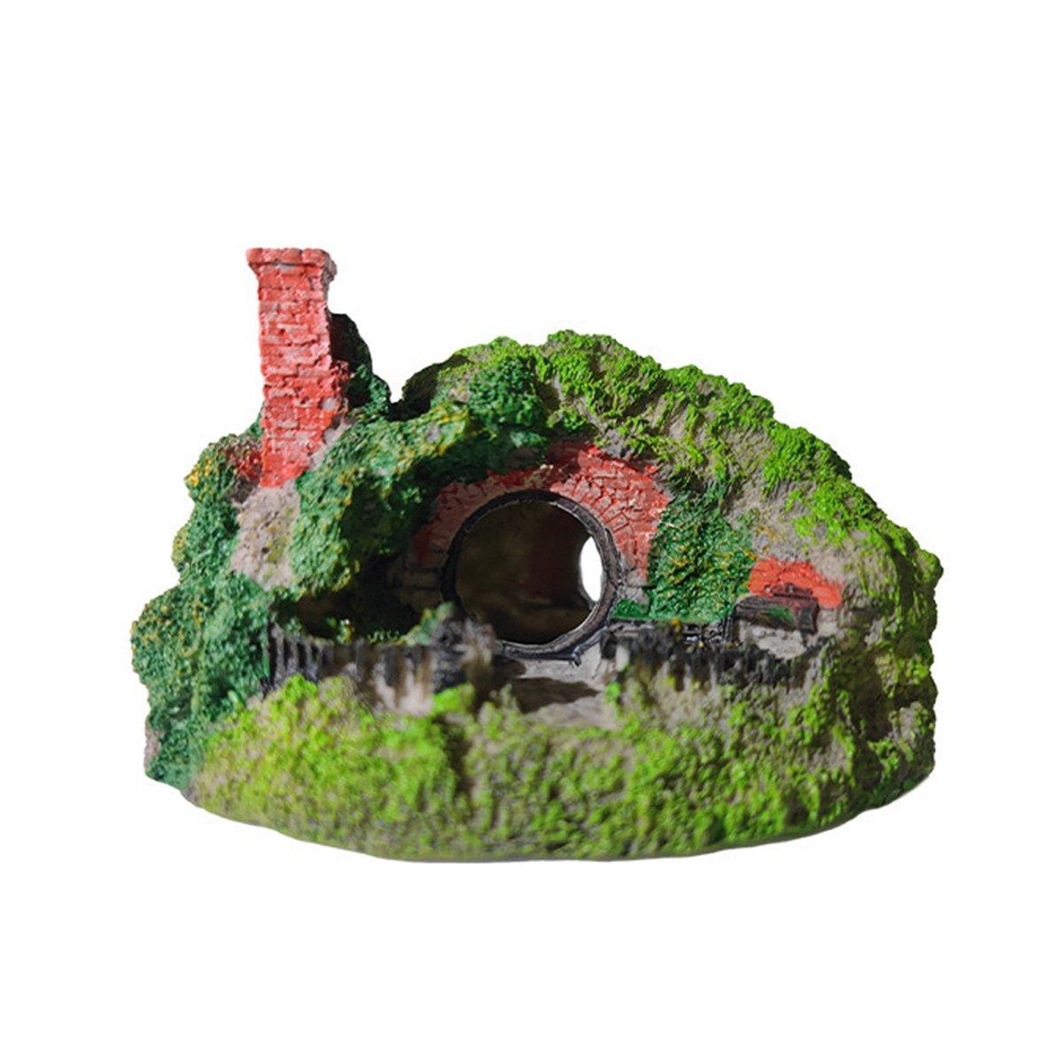 Resin Grass House Aquarium Ornament Natural Fish Tank Decoration Hideaway - A