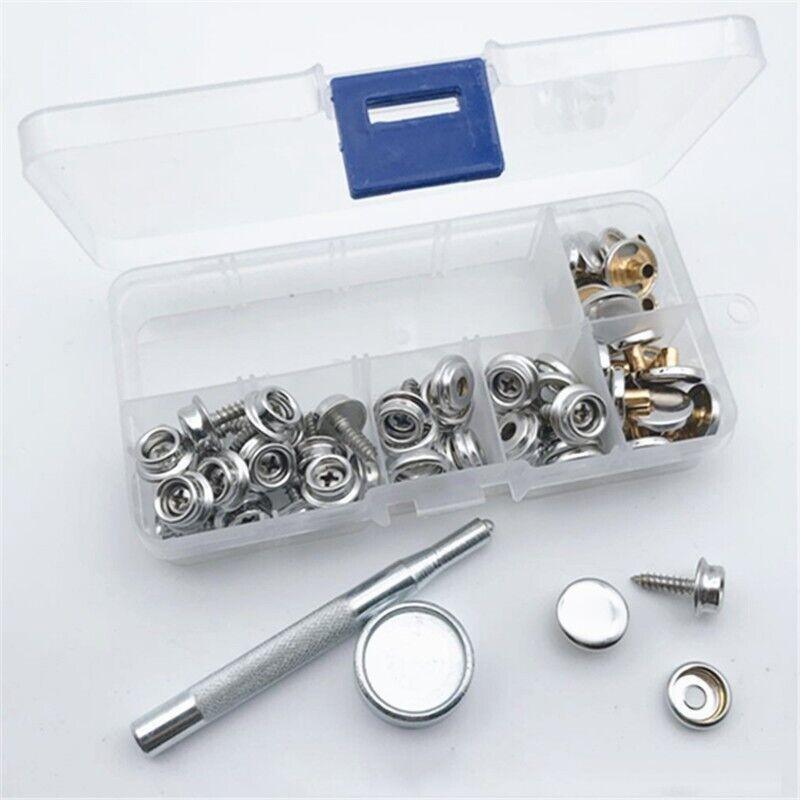 62Pcs Canvas Snap Fastener Kit with Stainless Screws and Tools for Marine Tent Cover