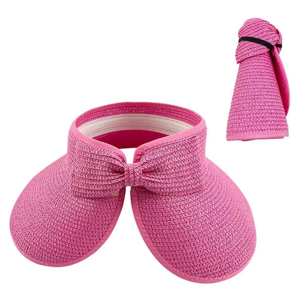 Women Roll Up Sun Visor Wide Brim Straw Hat Summer Foldable UV Protection Cap - Khaki