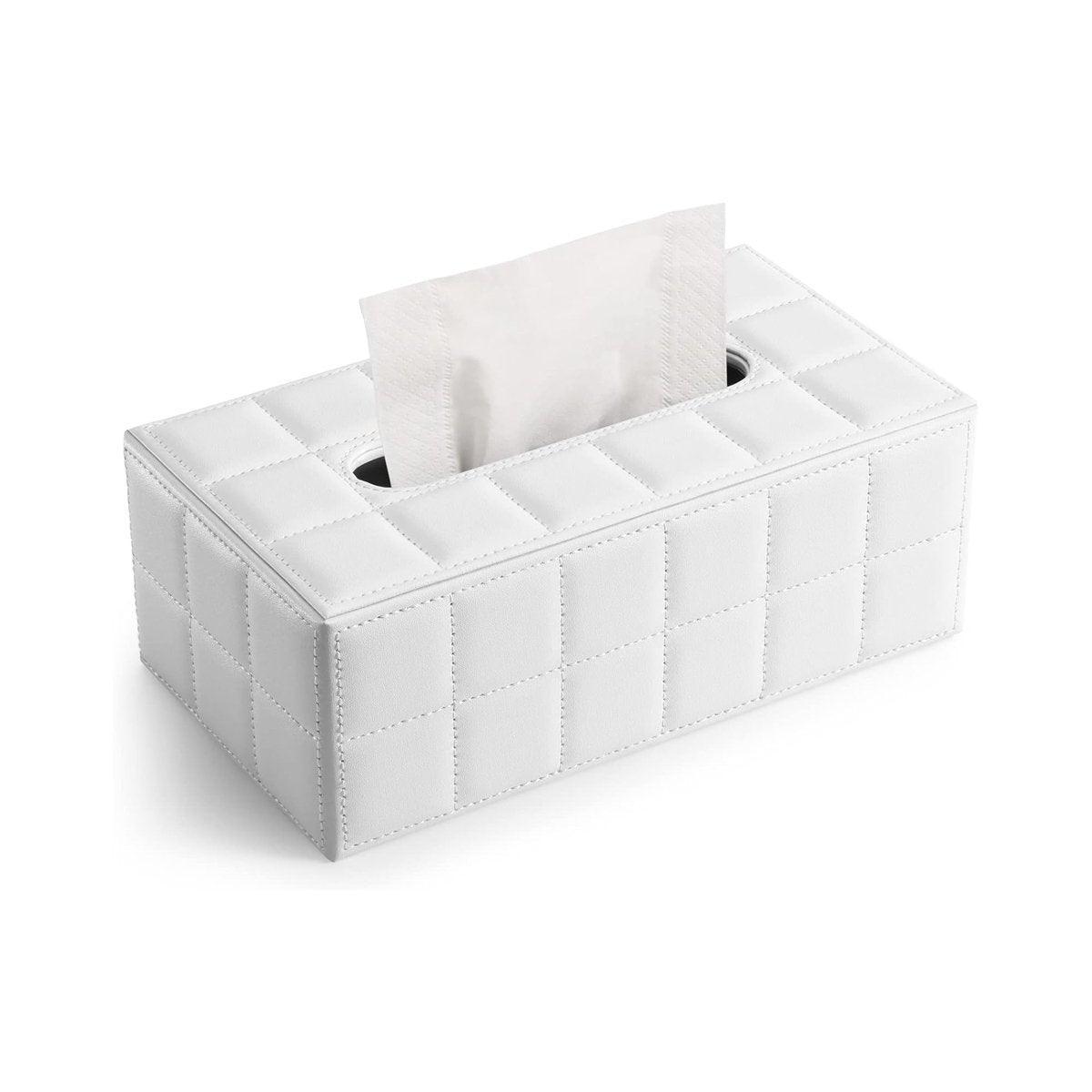 Leather Tissue Box Holder Rectangular Tissue Dispenser for Living Room Home - White