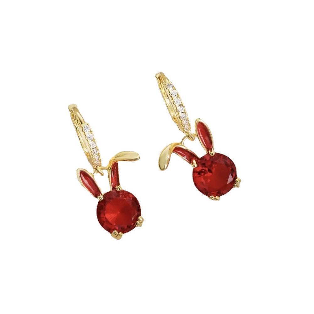 Fashion Gold Zircon Earrings Stud Drop Dangle Wedding Best Gift For Women - Square-Red