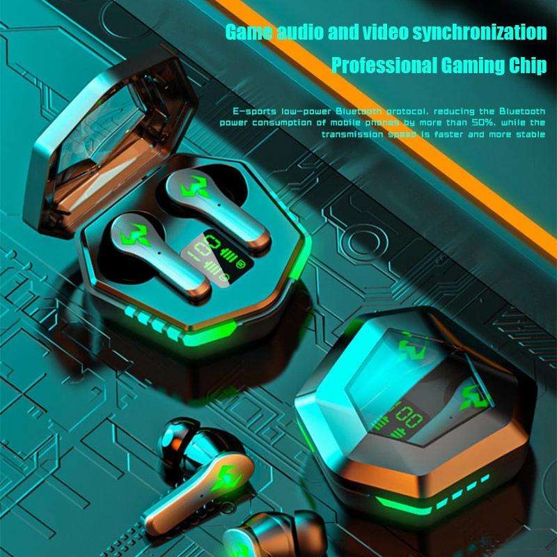 Low Latency Wireless Bluetooth Game Earphones with Colourful Lights - Digital Display