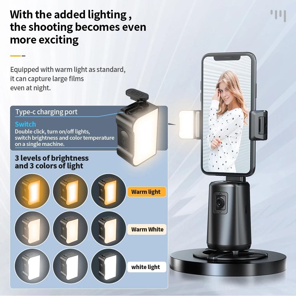 Auto Tracking Gimbal Stabilizer with Fill Light and Selfie Stick - 360 Degree Rotation - A200 Set 2