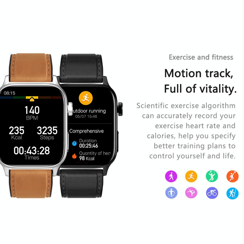 1.85 Inch Tft Screen Leather Band Health Smart Watch Support Bluetooth Call / Plateau Blood Oxygen / Body Temperature / Arrhythmia / Ti Heart Rate Monitoring - Black