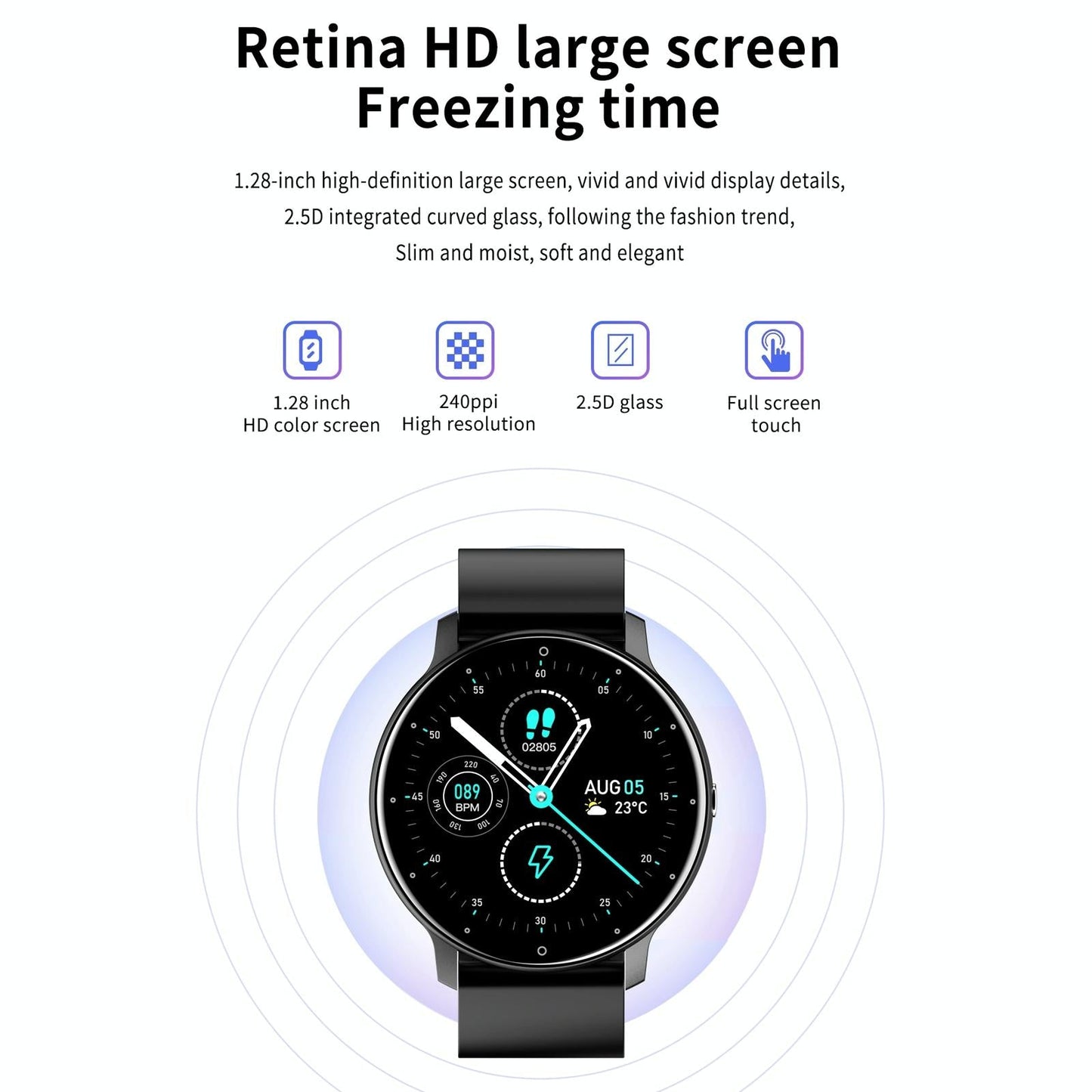1.28 Inch Touch Screen Ip67 Waterproof Smart Watch Support Blood Pressure Monitoring / Sleep Monitoring / Heart Rate Monitoring - Black