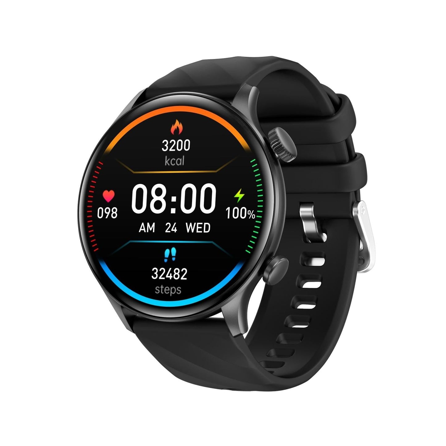 Smart Health Monitoring Watch - Round Screen - Black