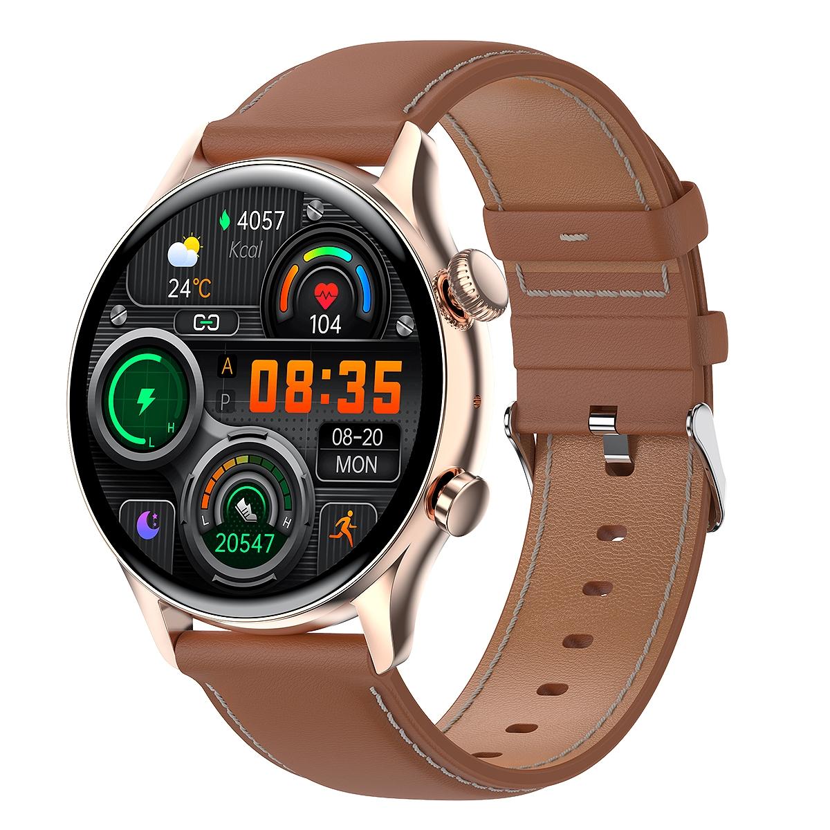 1.36 Inch Amoled Screen Leather Strap Smart Watch Support Nfc Function / Blood Oxygen Monitoring - Silver