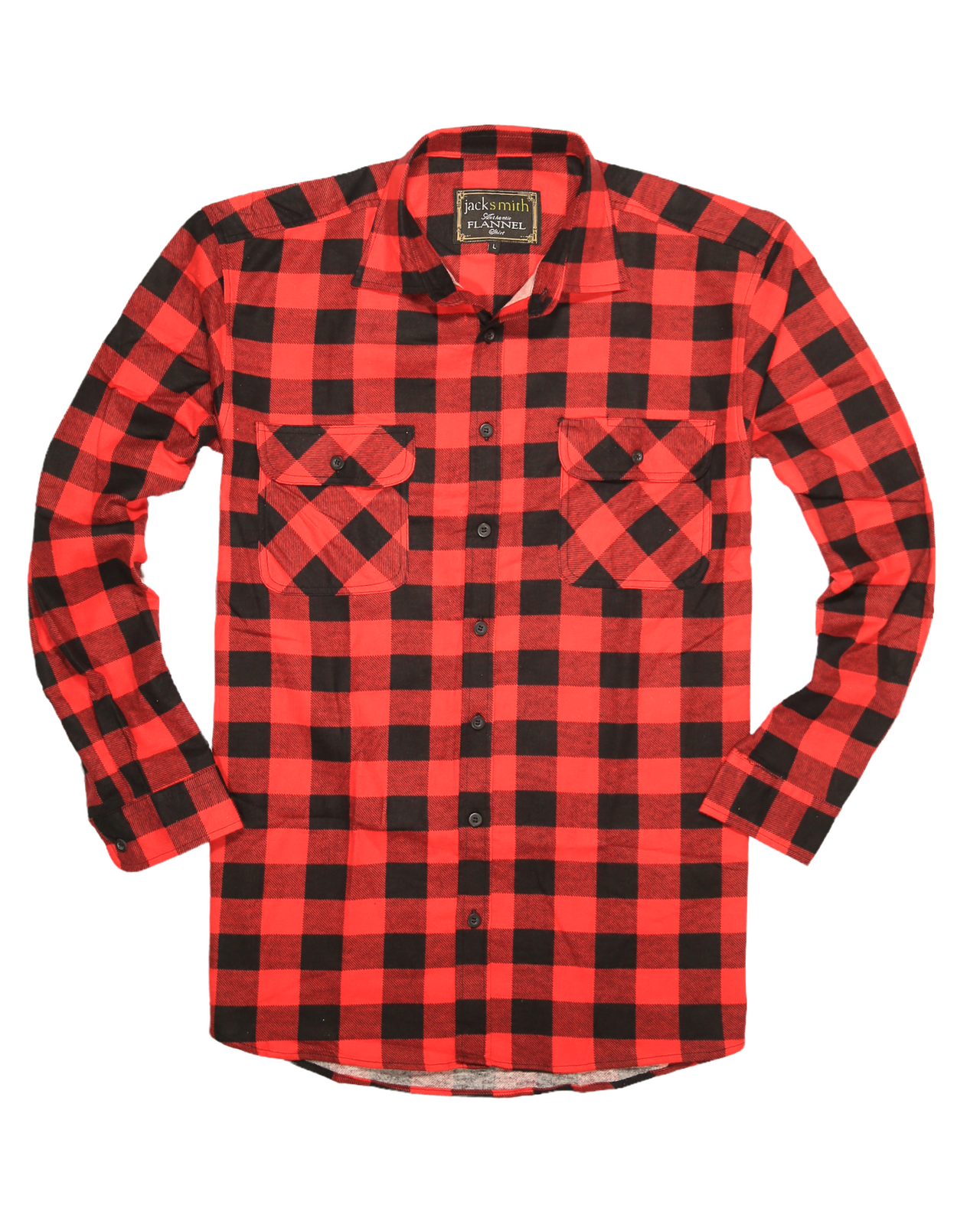Mens 100% Cotton Flannelette Shirt Long Sleeve Check Authentic Flannel - Red/Black - XL