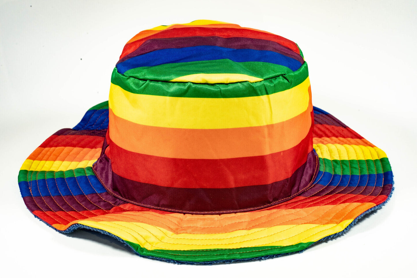 Rainbow Terry Towelling Bucket Hat Gay Lesbian Mardi Gras Party Cap LGBT - Reversible - Medium (57cm)