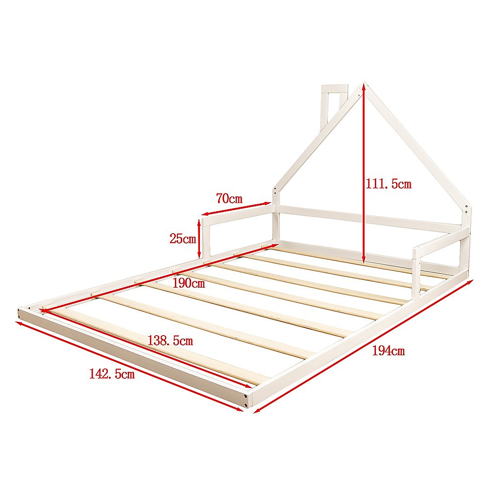 Pine Wood Floor Bed House Frame for Kids and Toddlers-Double