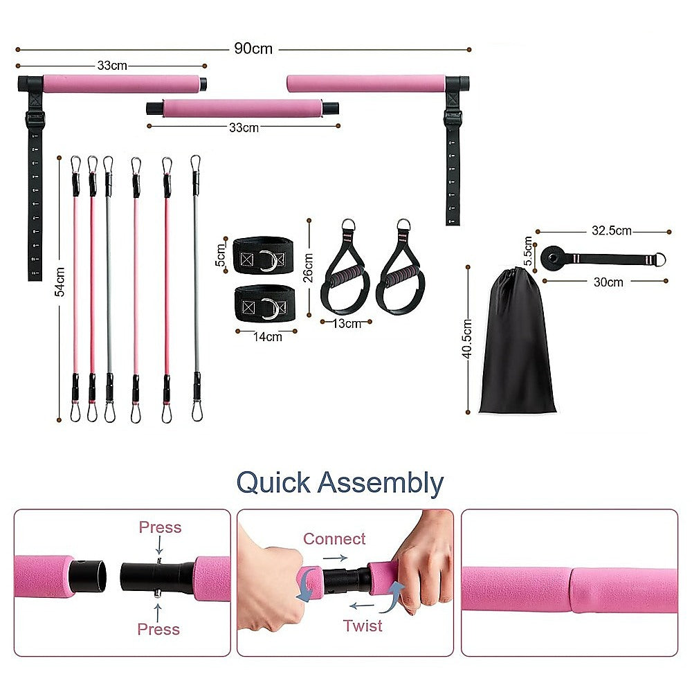 14pc Pilates Bar Kit with Resistance Bands & Belt – Multifunctional Fitness Pedal Puller for Home Workout
